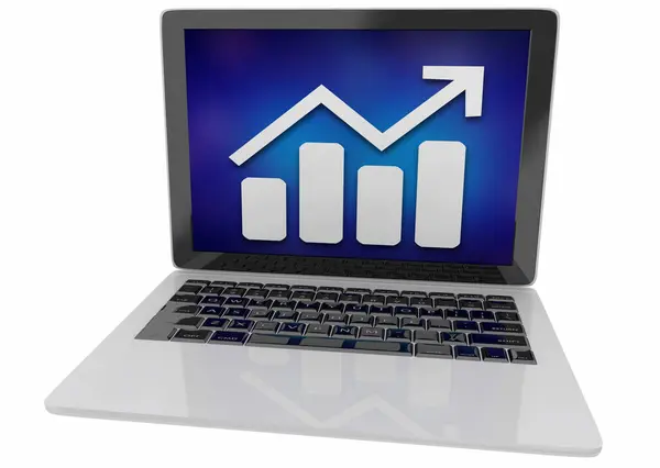 Laptop Számítógép Nyíl Növekvő Diagram Adatok Növelése Magasabb Értékesítési Nyereség — Stock Fotó