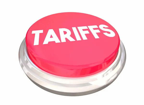 Botón Aranceles Prensa Comercio Internacional Barreras Impuestos Tasas Multas Ilustración Imagen De Stock