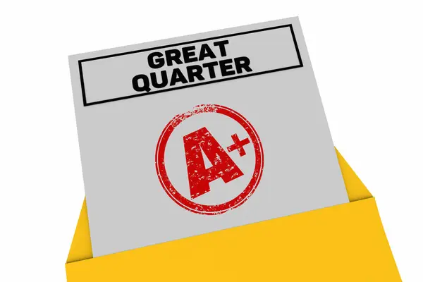 Great Quarter Grad Rapport Kort Betyg Kvartalsresultat Försäljning Illustration Stockfoto