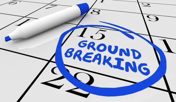 Groundbreaking Evento Calendário Dia Data Circulado Ground Breaking Consutruction Começar Imagem De Stock