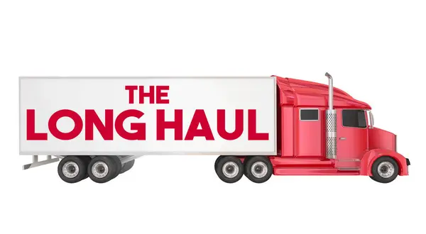 Long Haul Words Red Truck Prodloužená Doba Trvání Doba Trvání Stock Fotografie