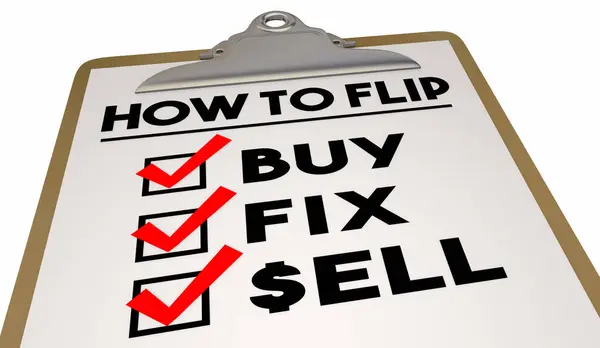 Jak Odwrócić Domy Lista Kontrolna Kup Fix Zarabiaj Pieniądze Zyski Zdjęcie Stockowe