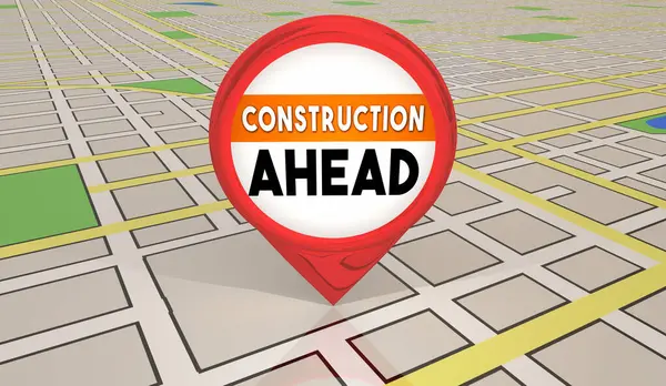 Construção Ahead Coming Soon Novo Projeto Melhorias Área Mapa Pin Fotografia De Stock