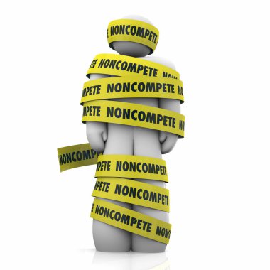 Noncompete Clause Agreement Person Worker Employee Trapped Wrapped in Tape No Competition 3d Illustration clipart