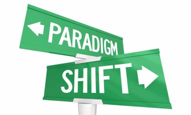 Paradigma Vardiyası İki Yeşil Yol İşaretleri Yeni Değişim Yönetmeni 3D Görüntü