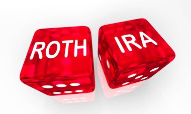 Roth IRA İki Kırmızı Zar Şanslısın Yatırım Tasarruf Emekliliği Geleceği 3d İllüstrasyon