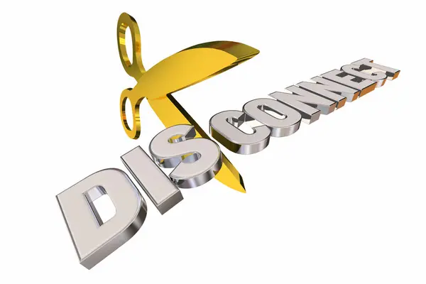 stock image Disconnect Word Cut By Scissors Separate Go Independent End Stop Connection 3d Illustration