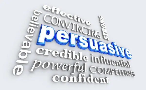 stock image Persuasive Word Collage Persuasion Confident Strong Argument 3d Illustration