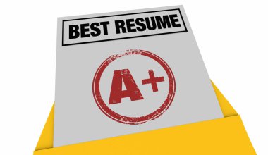 Best Resume A Plus Grade Envelope Top Job Candidate Skills Experience 3d Illustration clipart