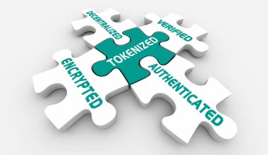 Tokenized Puzzzle Pieces Tokenization Doğrulanmış Blokchain Security 3d İllüstrasyon