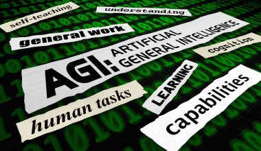 AGI Yapay Genel İstihbarat Haber Başlıkları Bilgi Güncelleme İnsan Görevleri 3d İllüstrasyonu