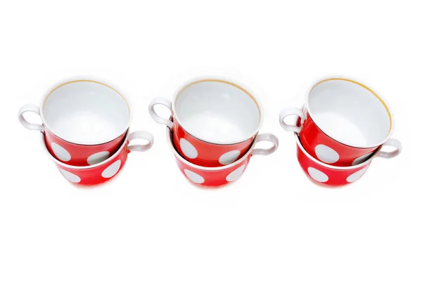 Piros Csésze Fehér Háttérrel Hat Darabból Álló Készlet — Stock Fotó