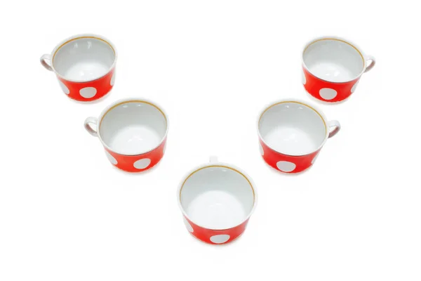 Piros Csésze Fehér Háttérrel Darabból Álló Készlet — Stock Fotó