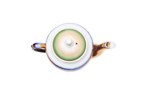 Beyaz Arka Planda Eski Moda Altın Yaldızlı Porselen Çaydanlık — Stok fotoğraf