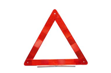 Acil durum dur işareti, uyarı üçgeni beyaz arkaplanda katlandı