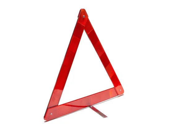 Vészfékjelzés Figyelmeztető Háromszög Hajtogatott Fehér Háttér — Stock Fotó