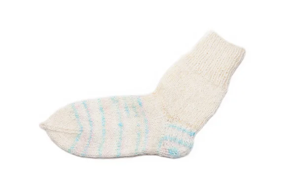Knitted Wool Handmade Sock White Background — Stock Photo, Image