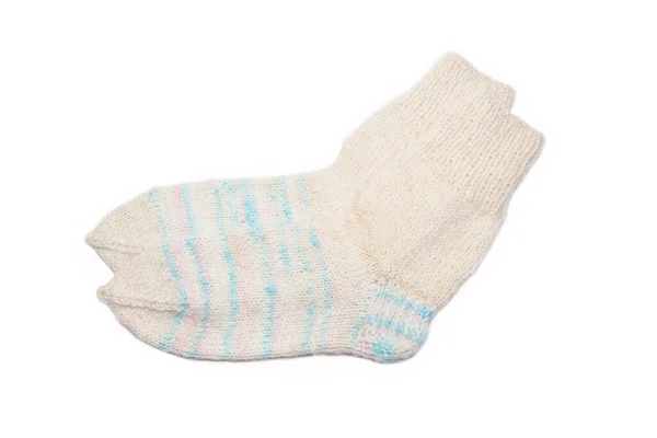Knitted Wool Handmade Socks White Background — Stock Photo, Image