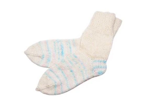 针织羊毛 白底手工制袜子 — 图库照片