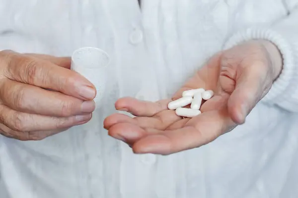 Medical Capsules Pills Hands Elderly Woman Close Stock Image