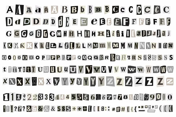 Ransom Gray Opmerking Engels Lettertype Alfabet Uitgesneden Vector Letters Chantage — Stockvector