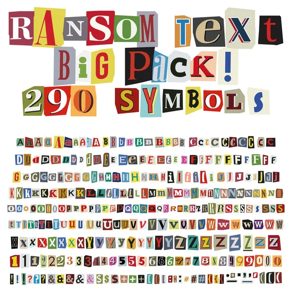Criminal Ransom Letters Numbers Punctuation Marks Full Character Set Cut — Stock Vector