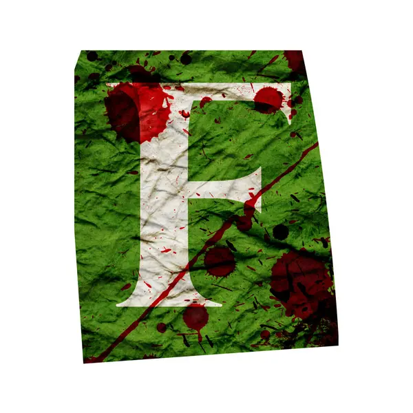 stock image Cut out ransom alphabet letter. Blackmail Ransom Kidnapper Anonymous Note Font. English Letter crumpled grungy vintage old paper texture with blood splashes isolated on a white. Collage style design