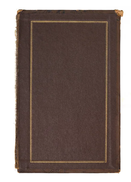 Oude Faux Leather Book Cover Bruin Met Goud Bedrukt Frame — Stockfoto