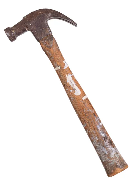 Ein Alter Verrosteter Und Mit Farbe Bespritzter Holzhammer Isoliert Auf — Stockfoto