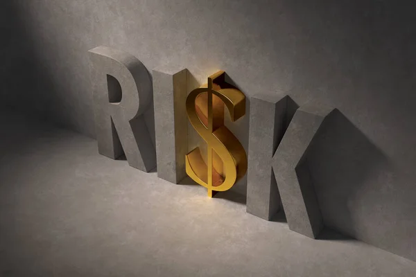 Illustration Spotlight Som Avslöjar Ordet Risk Betong Mot Betongvägg Guldskylt Royaltyfria Stockbilder