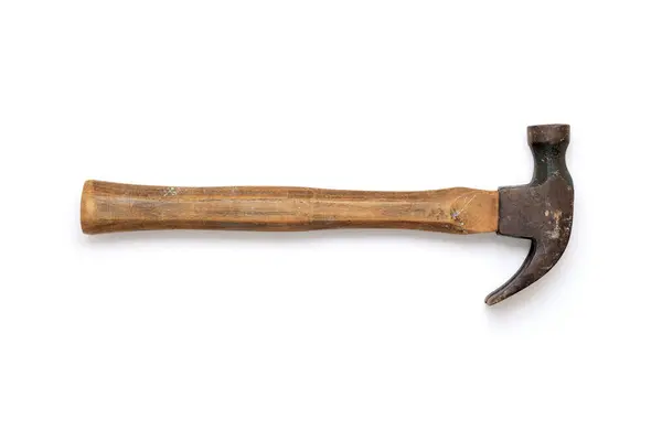 Ein Alter Verrosteter Und Abgenutzter Hammer Mit Holzstiel Isoliert Auf Stockbild