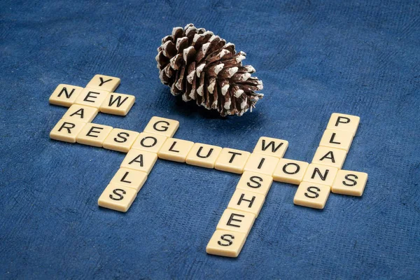 New Year Goals Resolutions Intentions Plans Wishes Crossword Textured Handmade — Stock Photo, Image