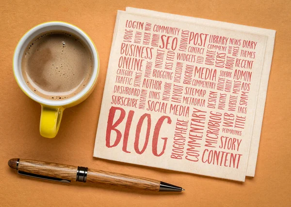 Wolke Von Wörtern Oder Tags Zusammenhang Mit Blogging Und Blog — Stockfoto