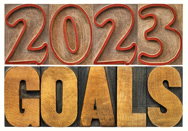 2023 Goals Banner New Year Resolution Concept Απομονωμένο Κείμενο Vintage — Φωτογραφία Αρχείου