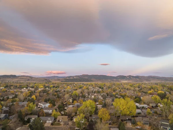 Οκτώβριος Αυγή Πάνω Fort Collins Και Τους Πρόποδες Των Βραχωδών — Φωτογραφία Αρχείου