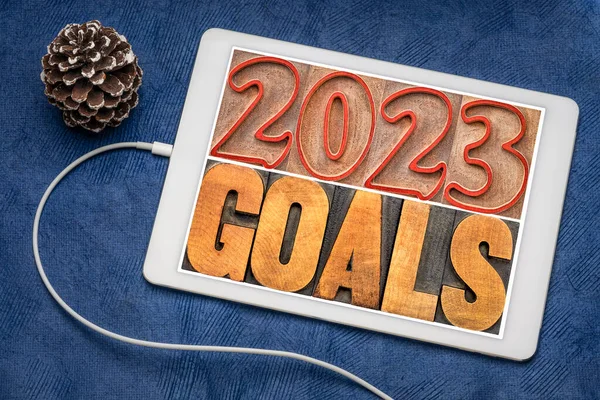 2023 Gol Pankartı Yeni Yıl Çözünürlük Kavramı Dijital Tablet Üzerinde — Stok fotoğraf
