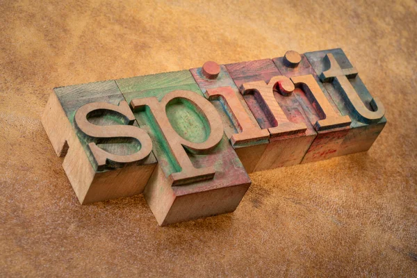 Spirit Word Text Vintage Letterpress Wood Type Backlit Background Character — Stock Photo, Image