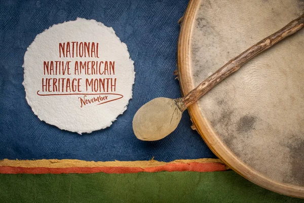 Νοέμβριος Εθνική Native American Heritage Month Χειρόγραφη Σημείωση Ένα Τύμπανο — Φωτογραφία Αρχείου