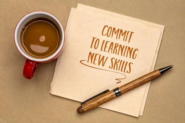 Comprometer Aprender Novas Habilidades Conselhos Motivacionais Lembrete Guardanapo Com Café — Fotografia de Stock