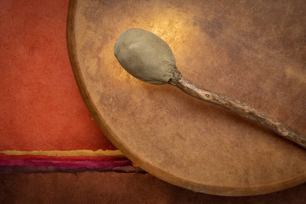 Verlicht Handgemaakt Inheemse Amerikaanse Stijl Sjamaan Frame Drum Bedekt Met Stockfoto