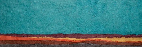 抽象的な青と地のトーンの風景 メキシコで手作りのフン紙のコレクション パノラマのウェブバナー — ストック写真