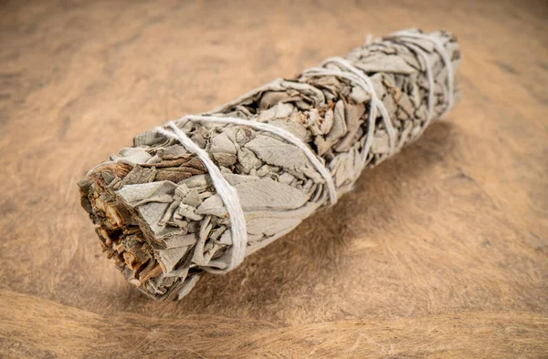 White Sage Incense Bundle Textured Bark Paper Macro Shot Aromatherapy — Stock Photo, Image