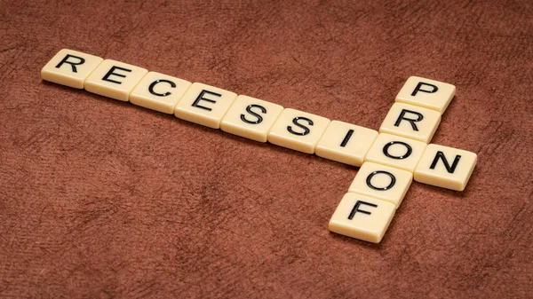 Palavras Cruzadas Prova Recessão Telhas Marfim Negócios Finanças Conceito Economia — Fotografia de Stock