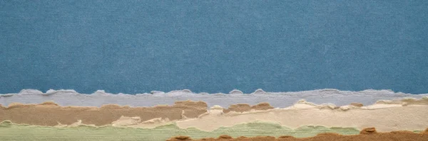 Abstraktní Krajina Modrých Zemitých Pastelových Tónech Kolekce Ručně Vyráběných Hadrových — Stock fotografie