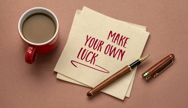 Make Your Own Luck Inspirational Note Napkin Coffee Success Personal — Stock Photo, Image