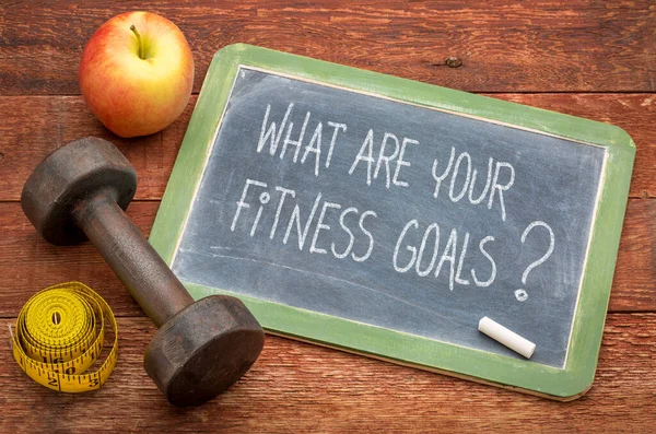 What Your Fitness Goals White Chalk Text Slate Blackboard Dumbbell — Stock Photo, Image