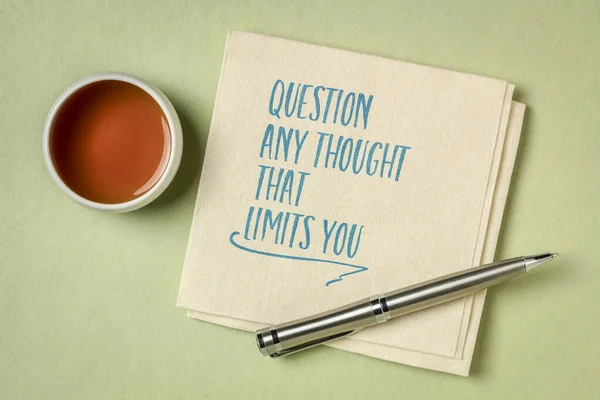 Question Any Thought Limits You Inspirational Advice Written Napkin Tea — Stock Photo, Image
