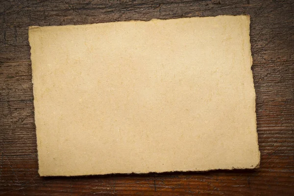 Sheet Blank Handmade Paper Rough Edges Rustic Weathered Wood — Stock Photo, Image