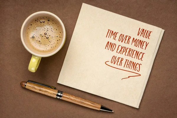 Valorar Tiempo Sobre Dinero Experiencia Sobre Las Cosas Recordatorio Inspirador — Foto de Stock