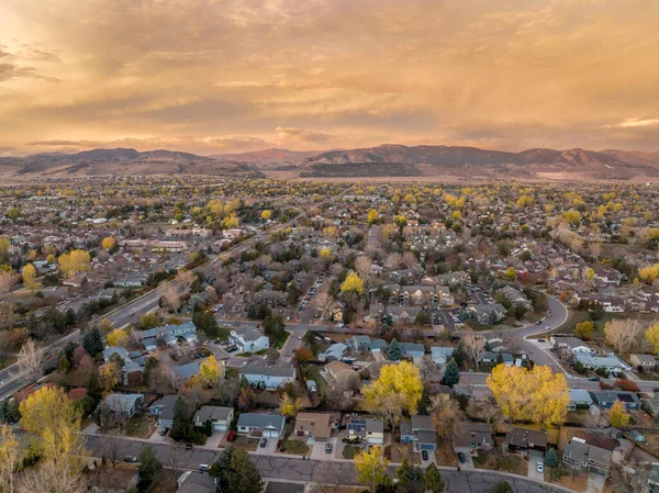 November Dawn Fort Collins Foothills Rocky Mountains Northern Colorado Aerial — Stock Photo, Image